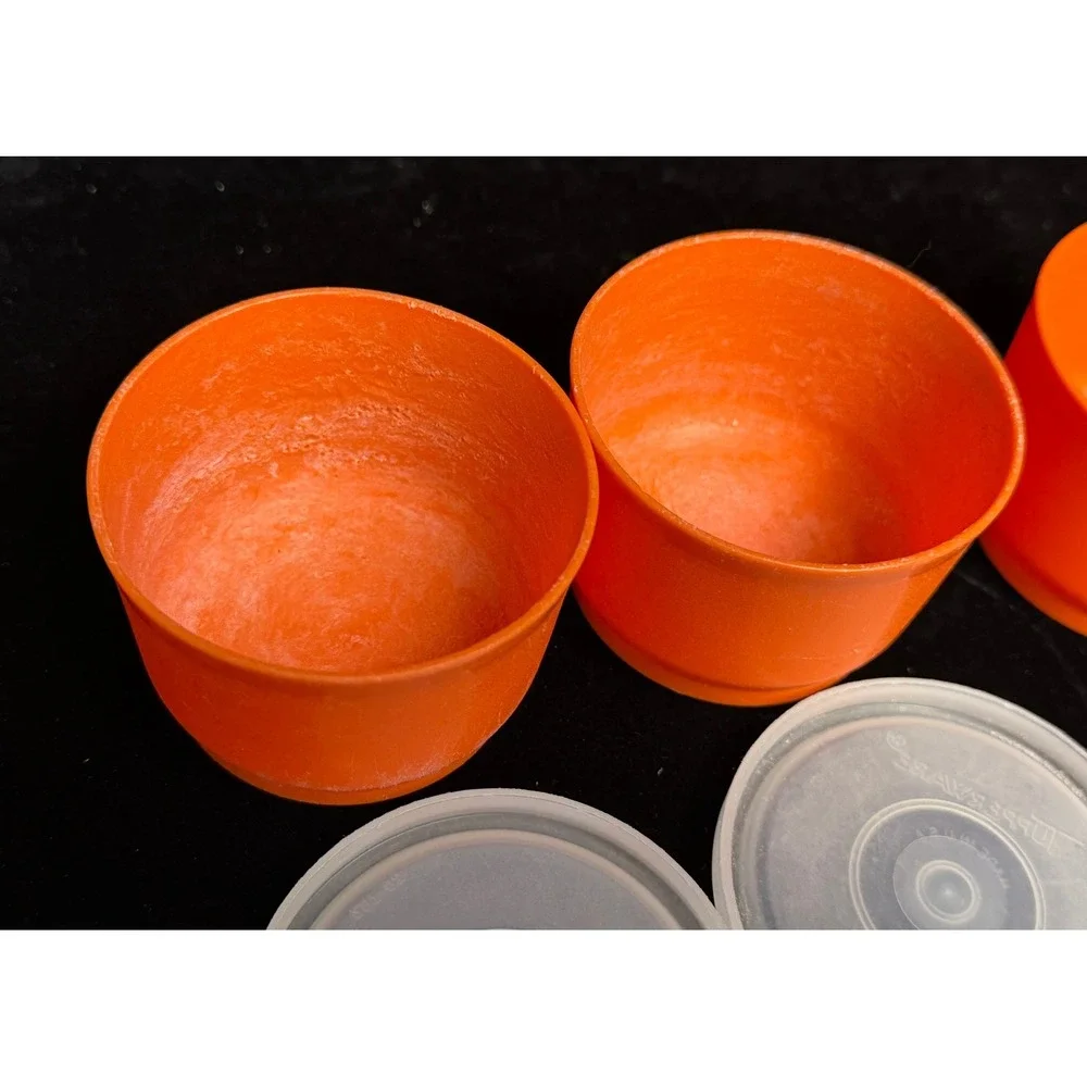 Vintage Tupperware: Orange Midgets 2oz Containers with Lids, Set of 4, 1229 297